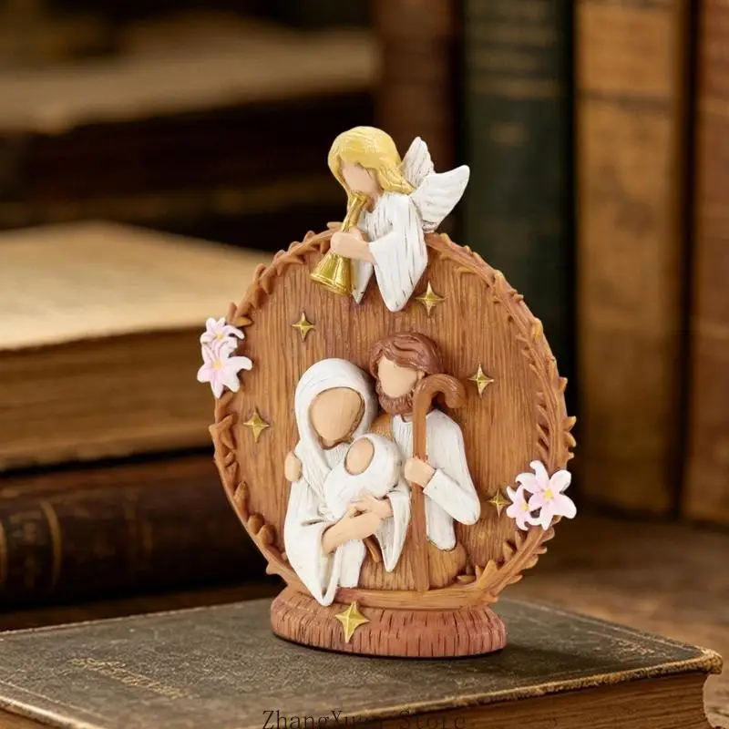 Ausstellungsstück der Heiligen Familie mit Blumen und goldfarbenen Sternmotiven 3XUF – Detail 7