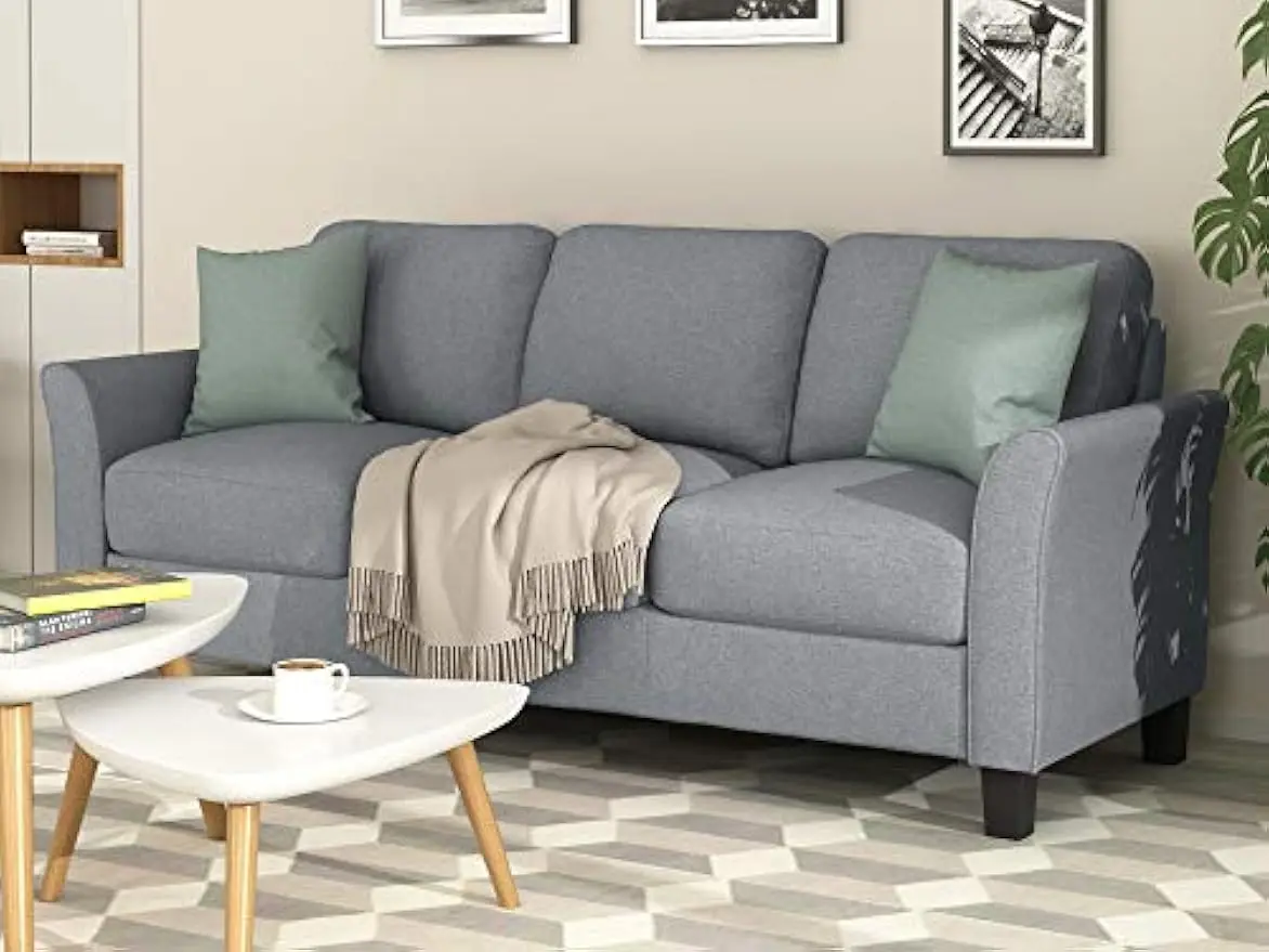 Living Room Furniture, Modern Linen Fabric Upholstered Sofa Set with Thick Foam, 3-seat+Single, Gray