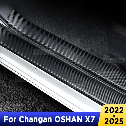Para Changan Oshan X7 2022-2025 protector de puerta trasera de coche Pedal de alféizar de puerta accesorios de textura de fibra de carbono embellecedor de cuero de estilo de coche