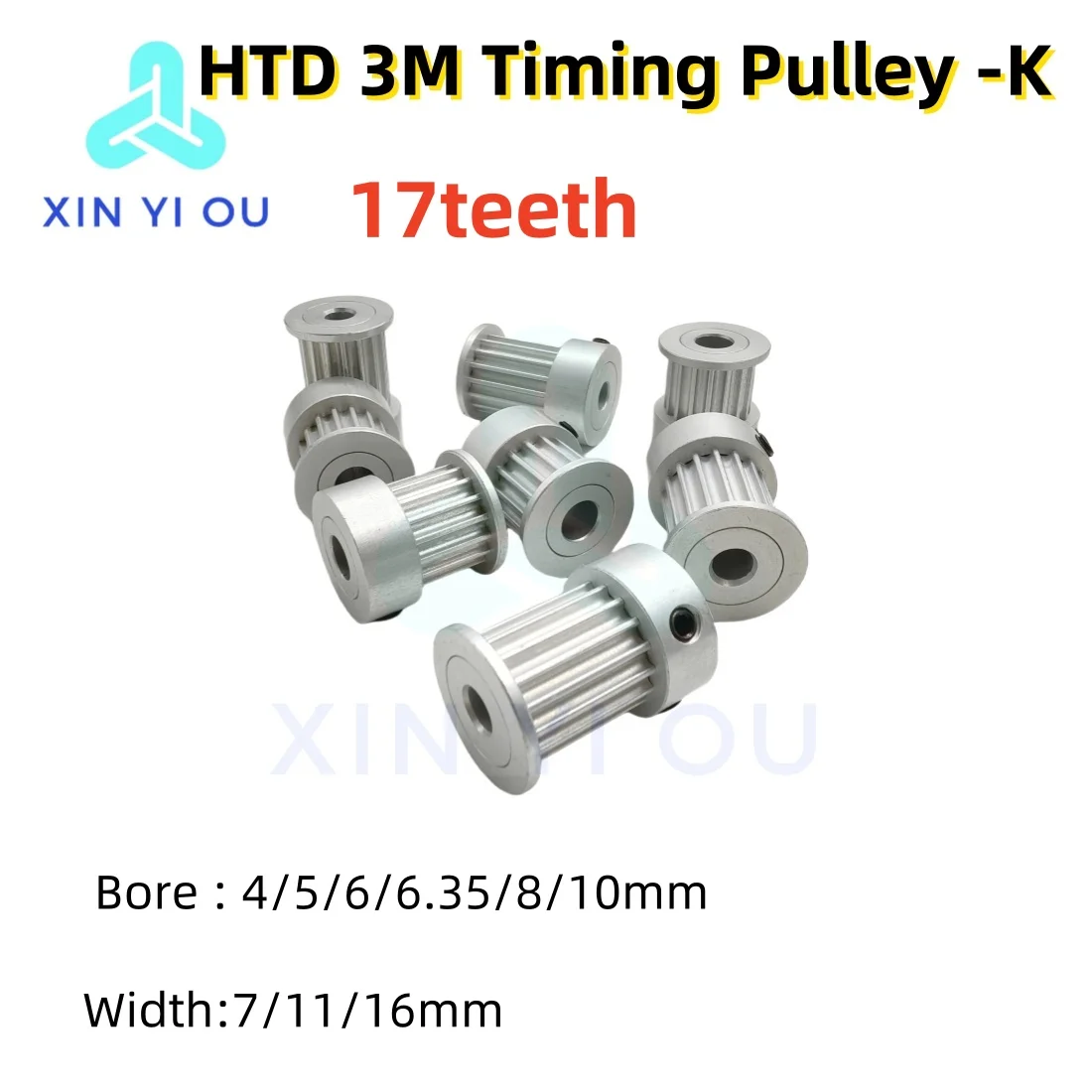 HTD 3M Timing Pulley 17teeth-K Type Bore 4/5/6/6.35/7/8mm  Belt Width7/11/16mm3M Synchronous Wheel