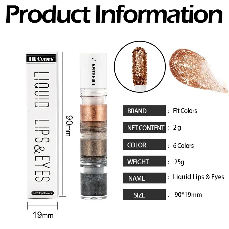 3 IN 1 Smoky Makeup Eyeshadow Diamond Liquid Pearl Shimmer Eye Shadow Double Use Liquid Glitter Lip Gloss Eye Cosmetics