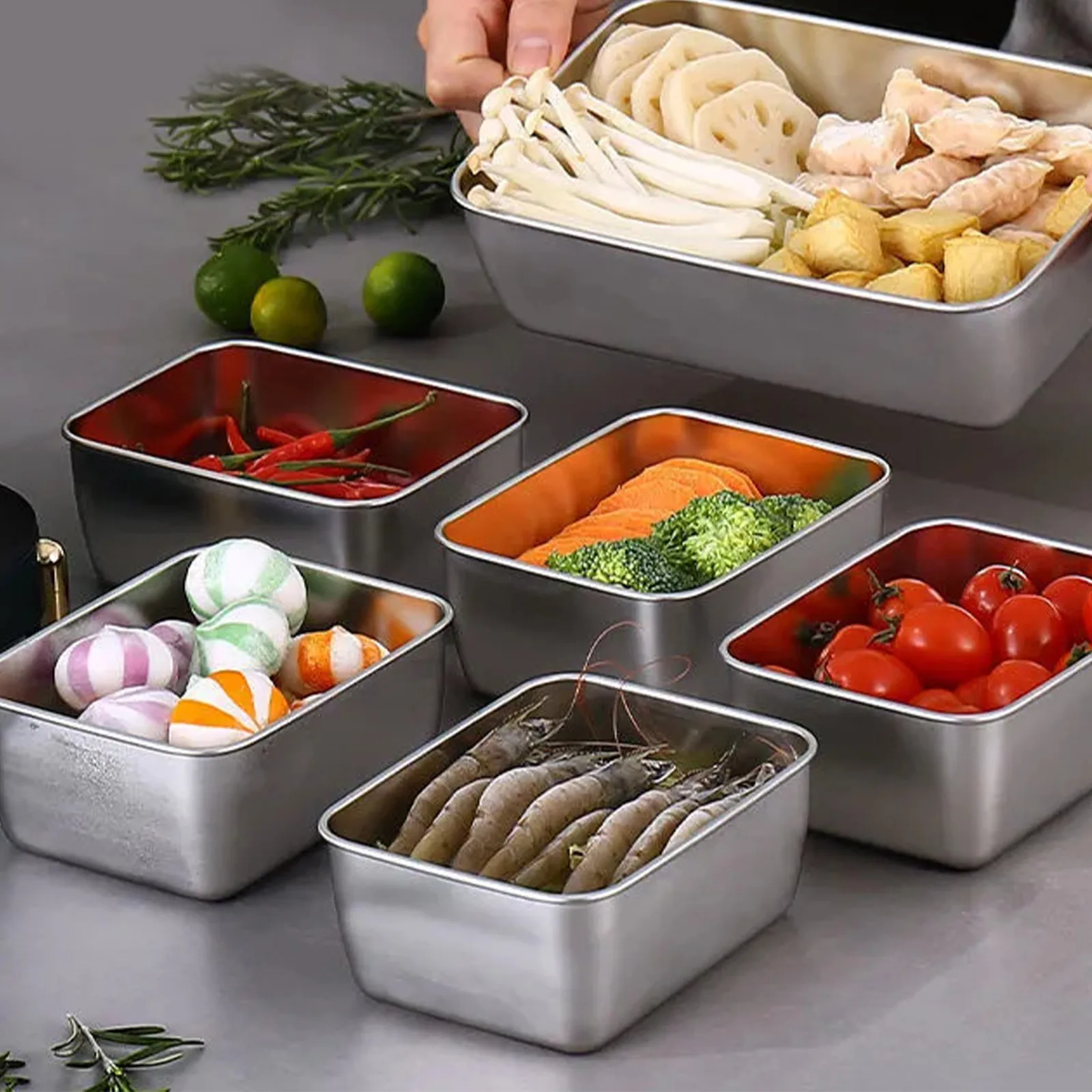 

4-х предметная коробка для хранения свежих продуктов из нержавеющей стали, герметичная с крышкой, холодильник, коробка для хранения продуктов, фруктовая коробка с крышкой, утолщенная большая