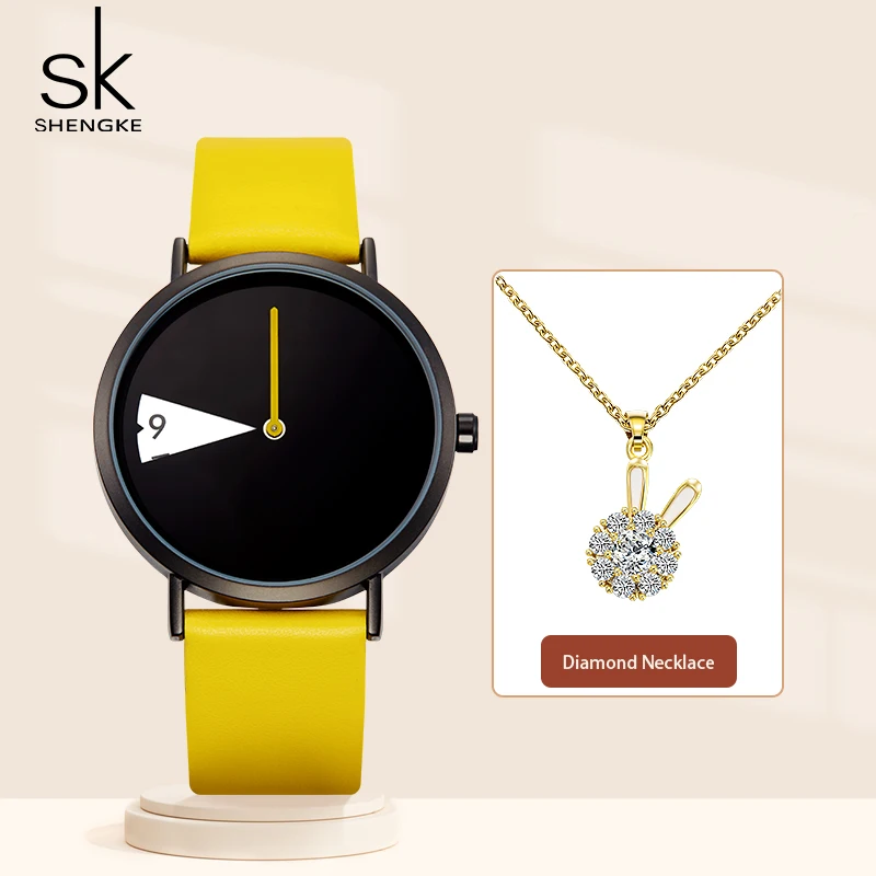 SHENGKE Quartz Watch Set Mulheres Moda Luxo Colar Criativo Montre Femme Top Marca Relógios Relógio de Couro Reloj Mujer