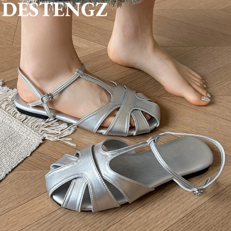 

Flats Sandals Women Shoes Casual Loafers Woman Slippers Summer Slingback 2025 New Shallow Shoes Trend Beach Leather Sandalias