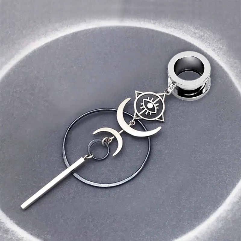 1Pc Retro księżyc diabelskie oko koło wisiorek medyczne ze stali nierdzewnej wtyczka tunelowa i Gauge Piercing Piercing Expander wtyczka kolczyk