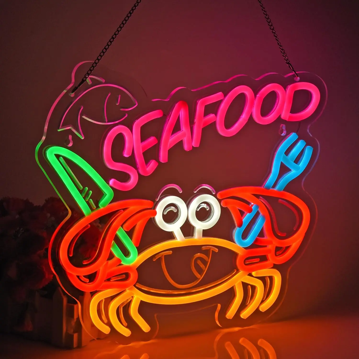المأكولات البحرية النيون تسجيل عكس الضوء USB LED ضوء النيون معلقة لمطعم متجر السوق الاحتفال المنزل فائقة السطوع جدار ديكور الهدايا #2