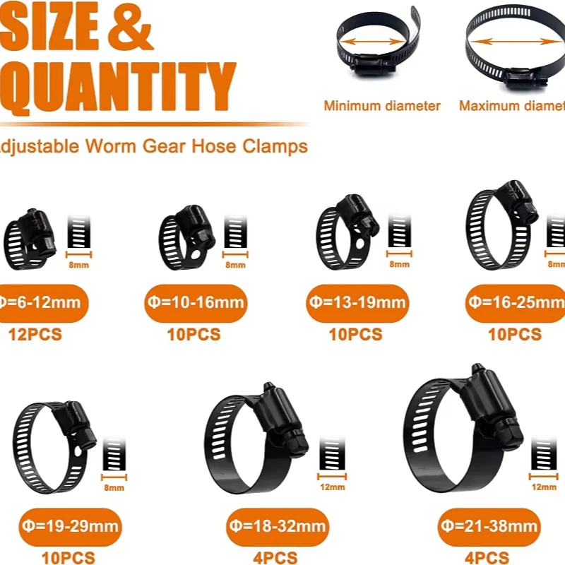 60/120pcs Boxed Hose Clamp Combination Kit Fixture Stainless Steel 6-38mm For Pipeline Automotive Mechanical Applications