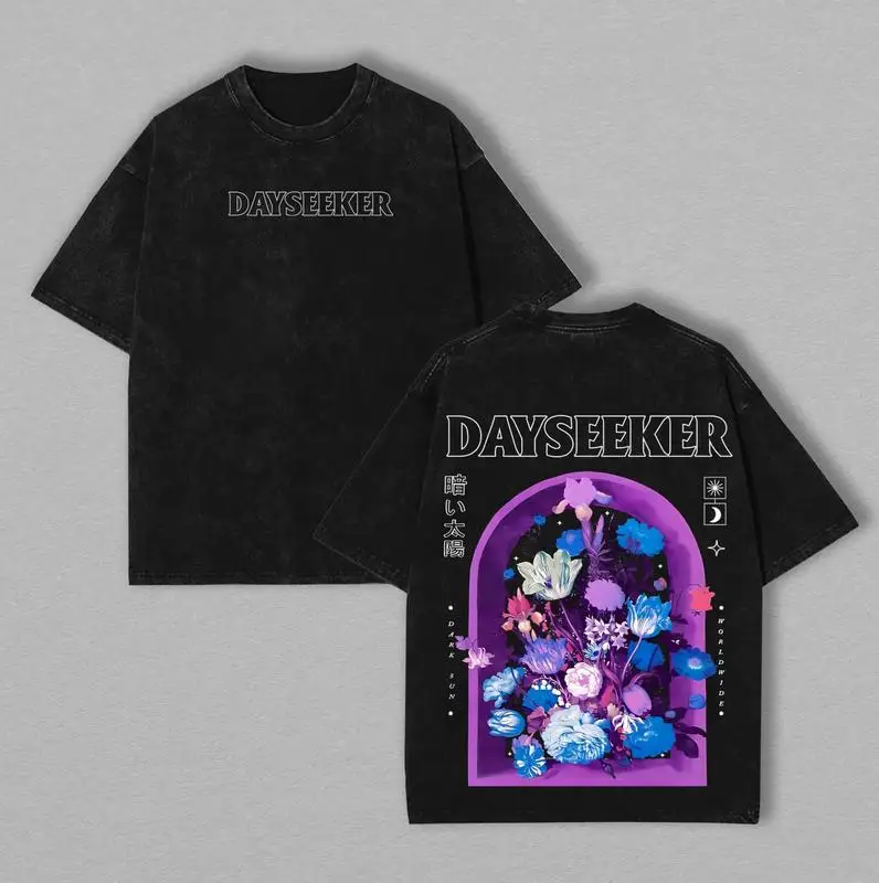 

Dayseeker Floral Window Double Printed Washed Tee, Unisex Heavyweight Cotton T-shirt for Alt Music Fans Band graphic tee Fabric