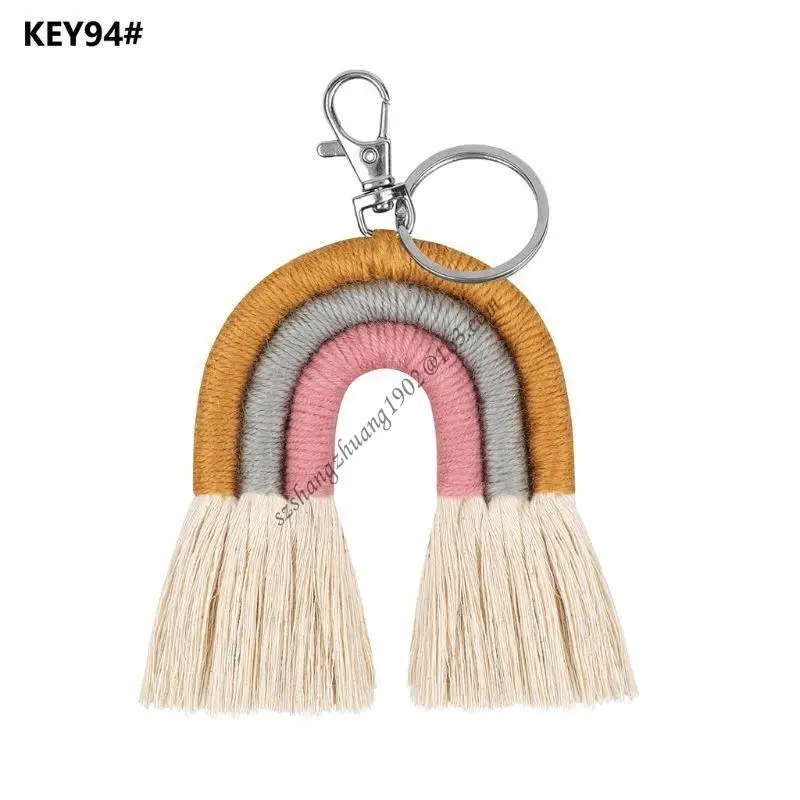 Q6RB مصنوع يدويًا قوس قزح لسلسلة مفاتيح MACRAME KEYRINGS لـ HOLDER JE #4