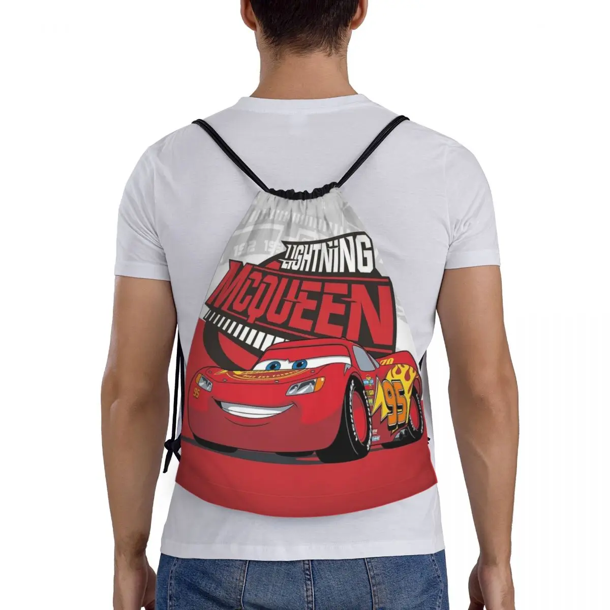Custom Lightning Mcqueen Drawstring Backpack Sports Gym Bag for Women Men Cars Shopping Sackpack