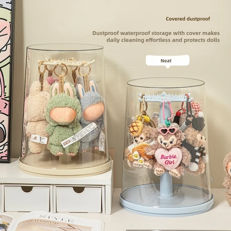 

HOT for Rabbit Plush Toy Display Box Pendant Doll Clear Storage Case Display Stand 360° Rotation Cute Figurines Protective Shell