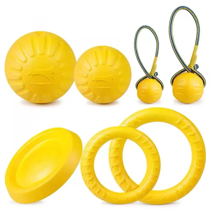 Juguete para perros EVA, juego de 3 piezas: frisbee + pelota + cuerda de arrastre, juego de frisbee flotante con anillo interactivo, pelota resistente para masticar, interactivo