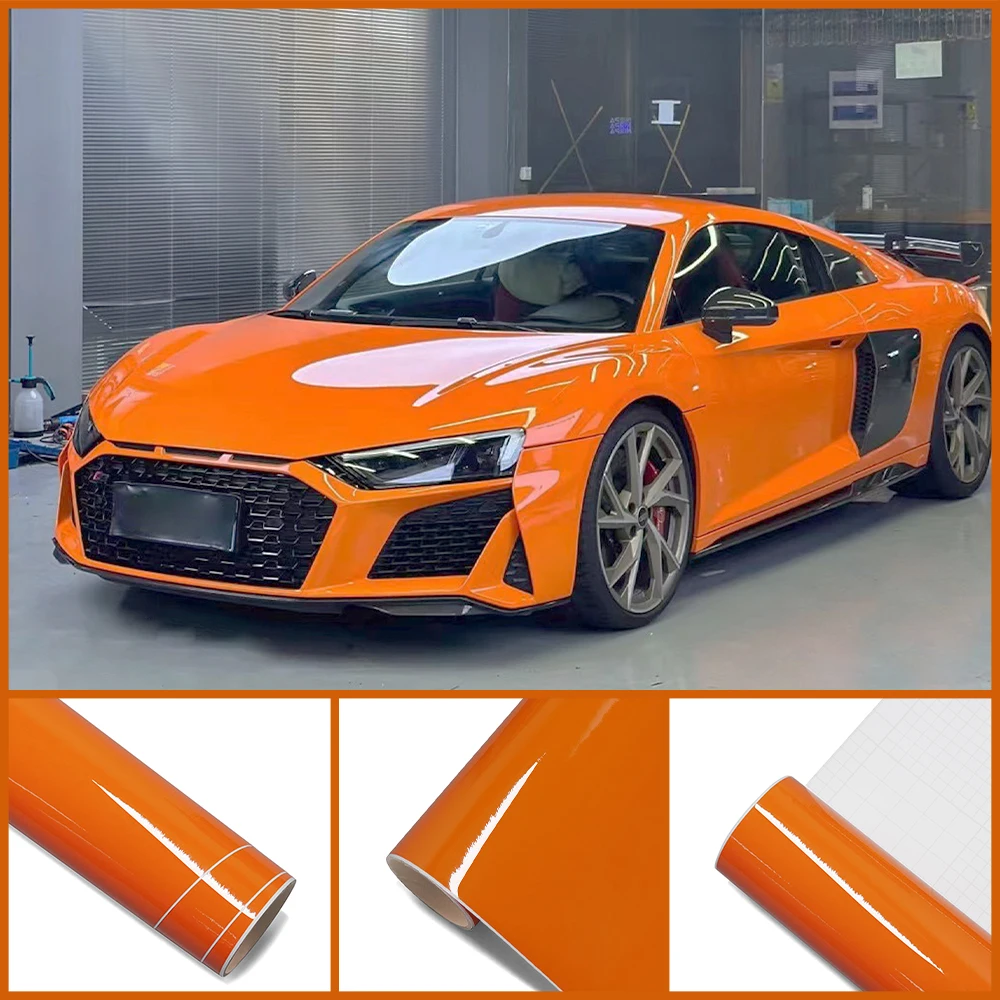 

TPU Bright Orange Glossy Car Wrap Stickers Color Change Vinyl Film Bubble Free Sticker Car Accessories Exterior Interior Decorat