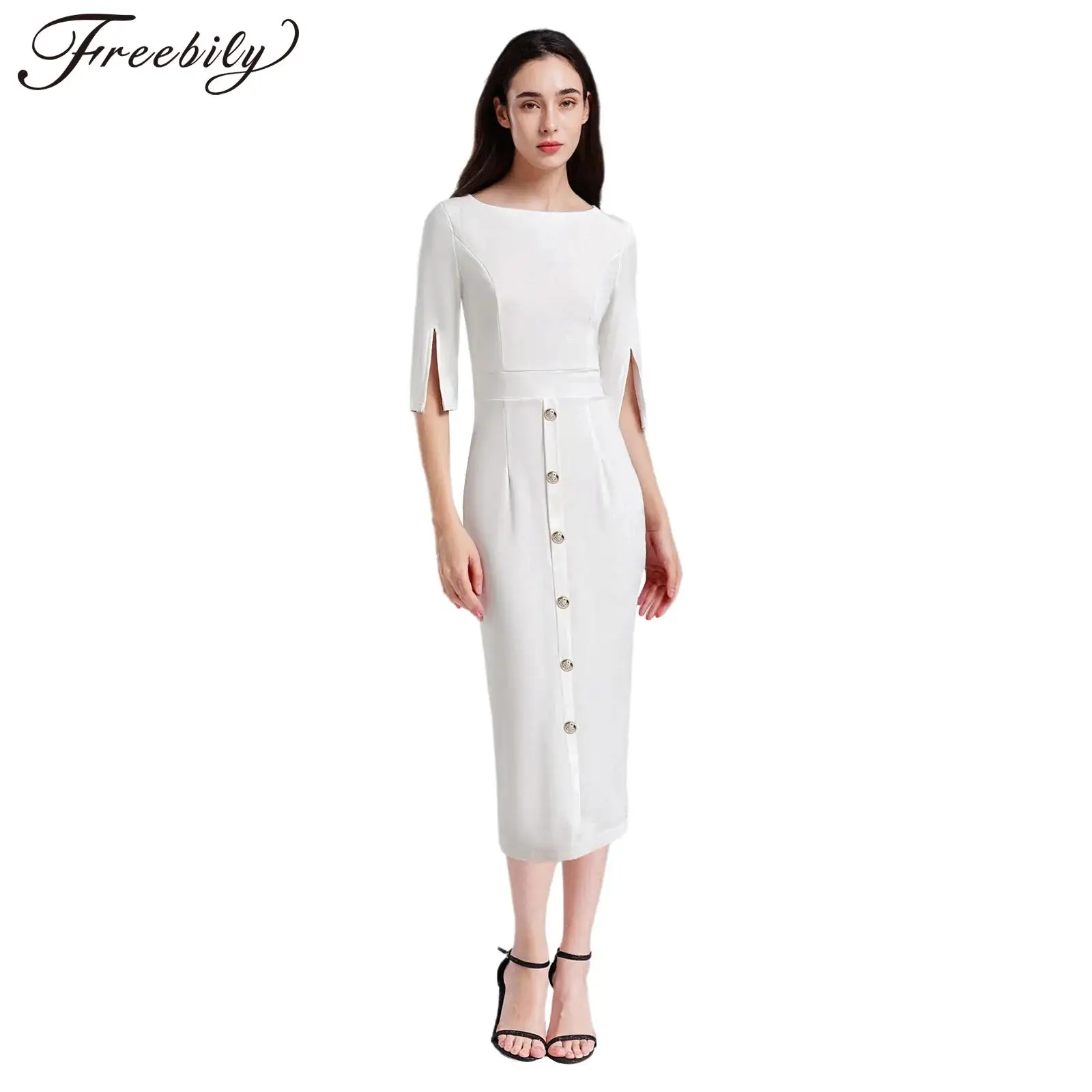 ชุดเดรสทำงานทรงเข้ารูปสำหรับผู้หญิง แขนสั้น เหมาะสำหรับงานเลี้ยงกลางคืน งานออฟฟิศ หรืองานพรอม