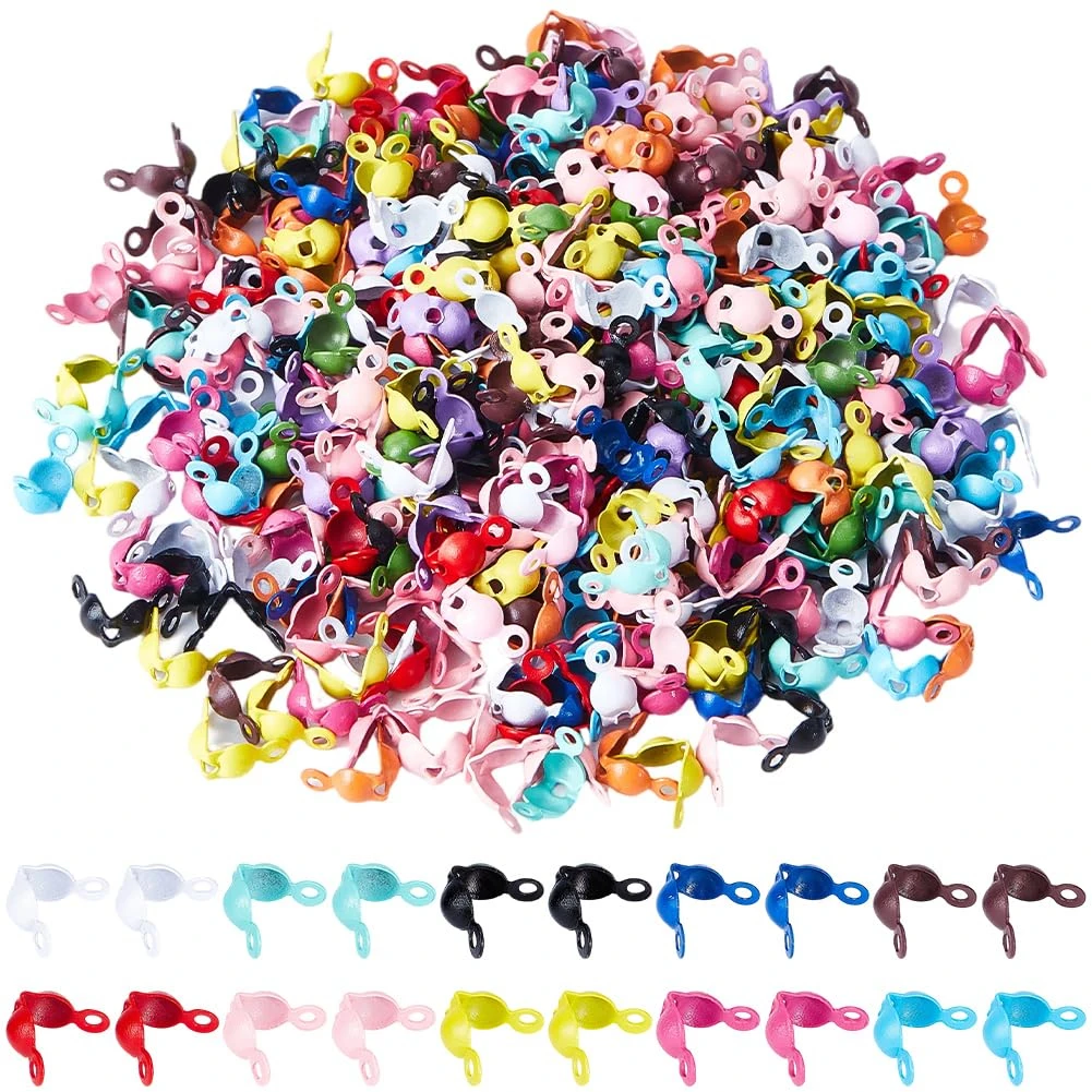 100Pcs Bead Tip Cover Jewelry Bead Covers Small Colorful Assorted Iron for Jewelry Necklaces Bracelets DIY Making Crafts