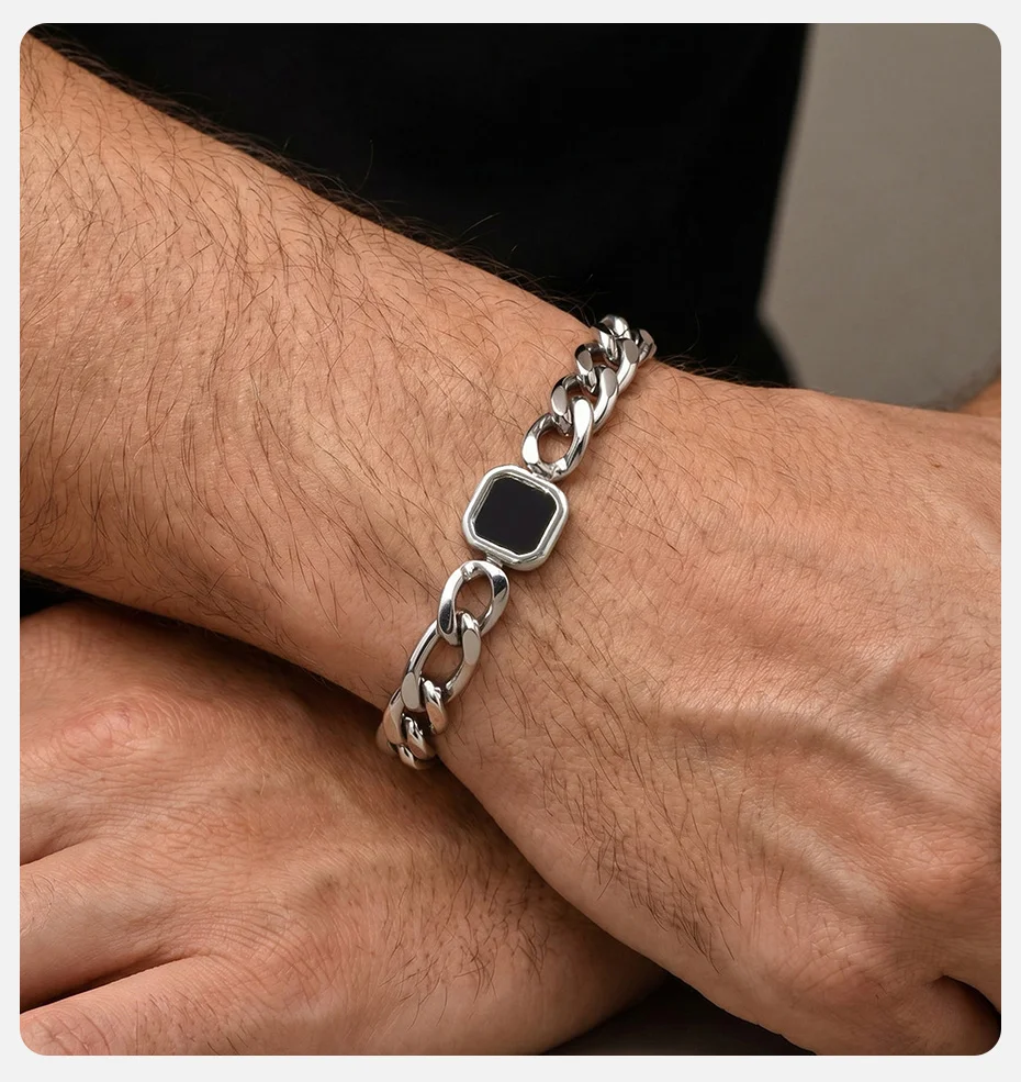 Vnox Herren-Armband mit quadratischem Anhänger, kubanische/Figaro-Kette, Edelstahl, gold- und silberfarben, verstellbar, Punk-Schmuck, Geschenke für Ihn – Detail 4