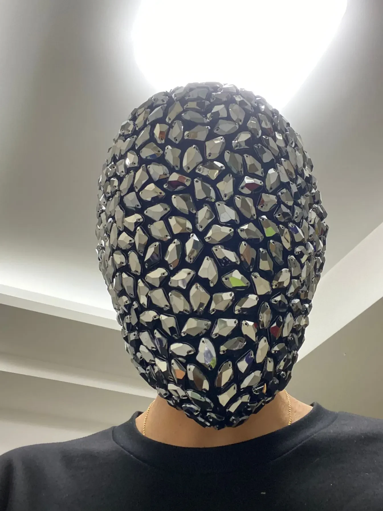 Glitter Metal Rhinestone Mask Hood Trending Punk Rock Gothic Headcover Cosplay Halloween Party Dj Rapper Show Rave Headwear