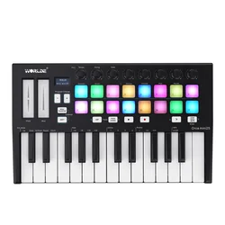 WORLDE Orca mini25 Portable 25-Key USB MIDI Keyboard Controller with 16 RGB Backlit Trigger Pads 8 Assignable Control Knobs