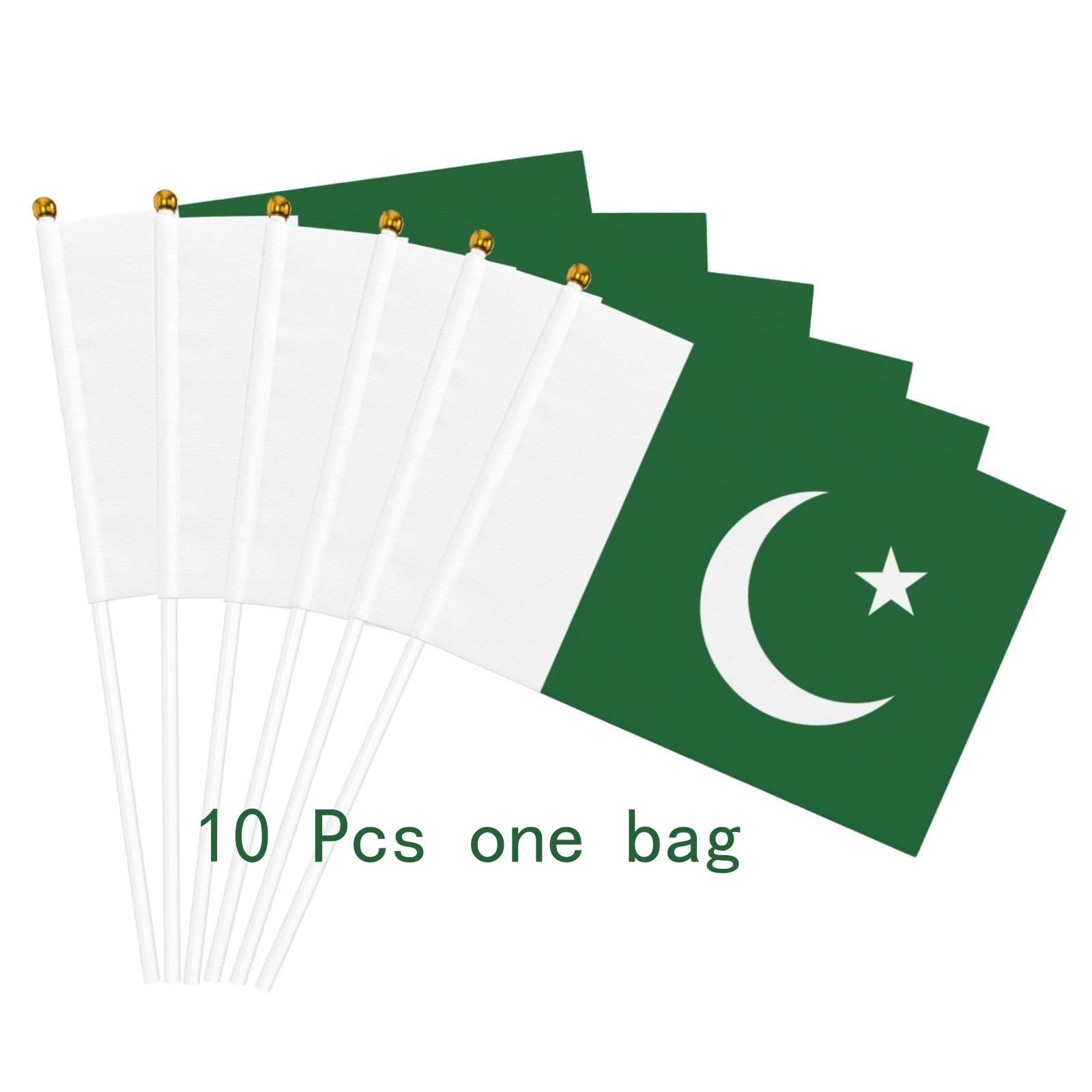 Flagnshow 100% Polyester 10 Pcs 14*21cm Pakistan Hand Waving Flags