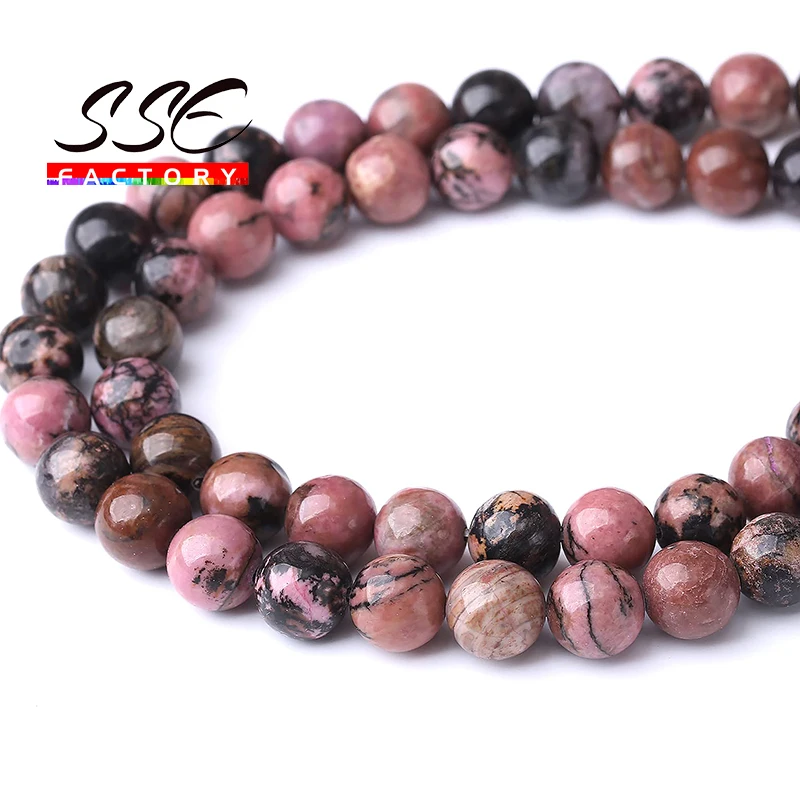 A+ Black Lace Rhodonite Beads Natural Stone Round Loose Spacer Beads For Jewelry Making 4 6 8 10 12mm DIY Bracelet Necklaces 15\