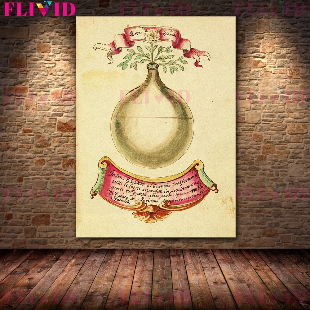 Manuscript Of Alchemist Flask Experiment Phenomenon,Vintage Wall Art Canvas Print,Witchcraft Element Art Poster Print Decoration - Image 5