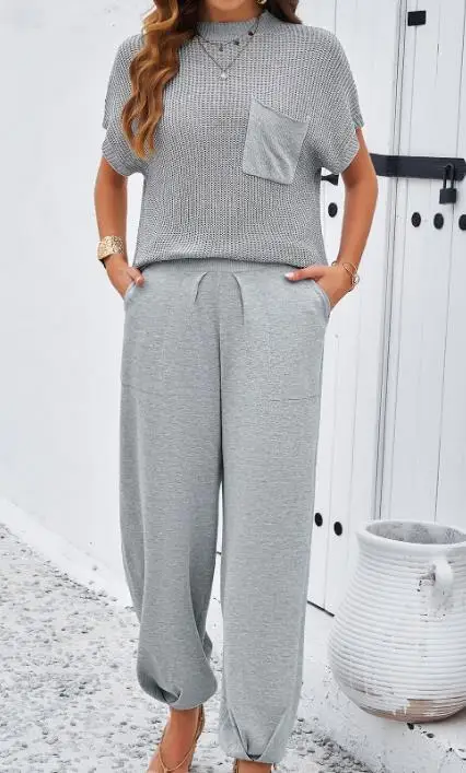 

Woman Fashion Two Piece Outfits Trousers Sets 2025 Summer Casual Vacation Style Minimalist Cropped Pants Set for Women's Wear