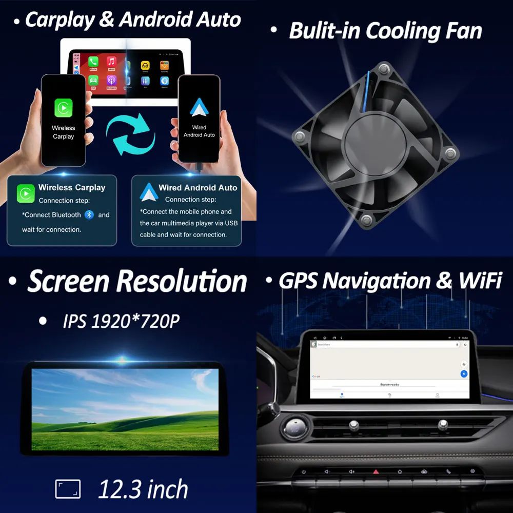 12.3 inch Touch Screen Android OS for Hyundai TUCSON 2019 2020 Wireless Carplay Car Multimedia Video Radio Player GPS Navi WIFI