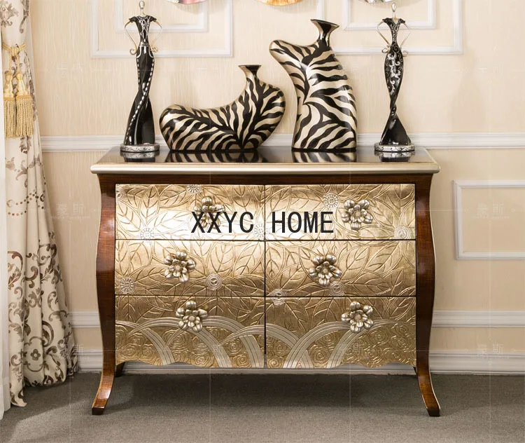 American Simple Style Entrance Cabinet Neoclassical Creative Big Flower Handle Storage Cabinet