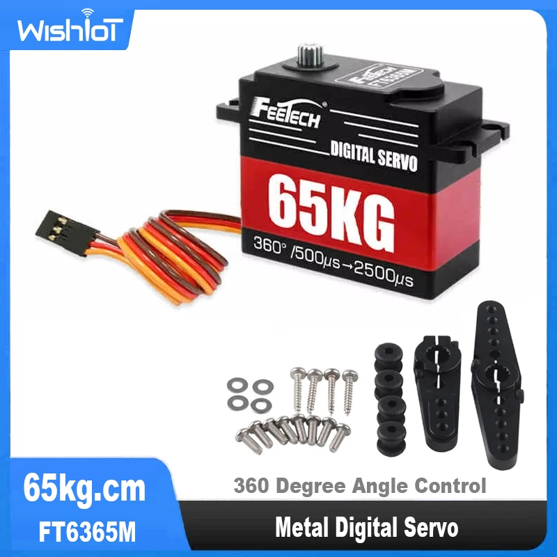 

Цифровой сервопривод 65 кг, 12 бит, магнитная кодировка, регулируемый угол 360 градусов, 7,4 В, цельнометаллическая стальная шестерня для радиоуправляемого автомобиля, вертолета FT6365M