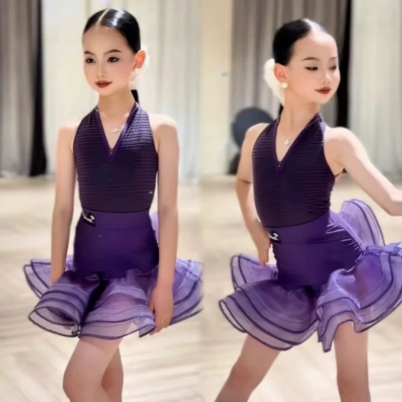 

Kids Professional Latin Dance Dress Girls Tango Salsa Samba Ballroom Dance Performance Stage Outfits Costume CW-26188