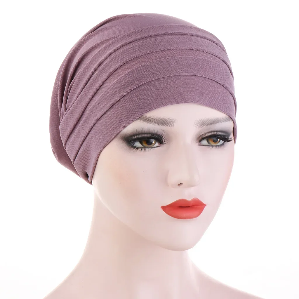 New Winter Candy Color Turban Cap Chemotherapy Headband Forehead Pile Hat Muslim Headscarf Women Hair Accessories