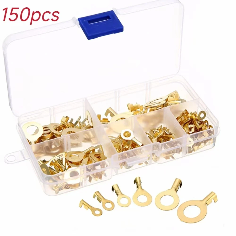 150Pcs Ring-Terminal Wire Quick Connector Terminal M3/M4/M5/M6/M8/M10 Brass Crimp Terminal Assorted Kit