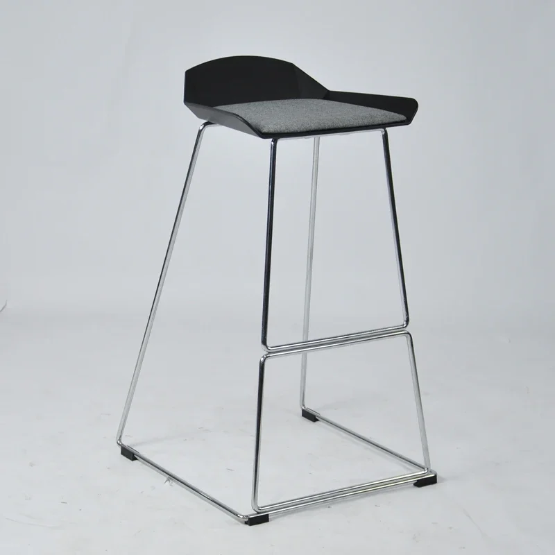 

Plastic Cafe Metal Leg Furniture Modern With Footrest Fabric Seat Chrome Legs bar Stool High Chair Stool for Kitchen