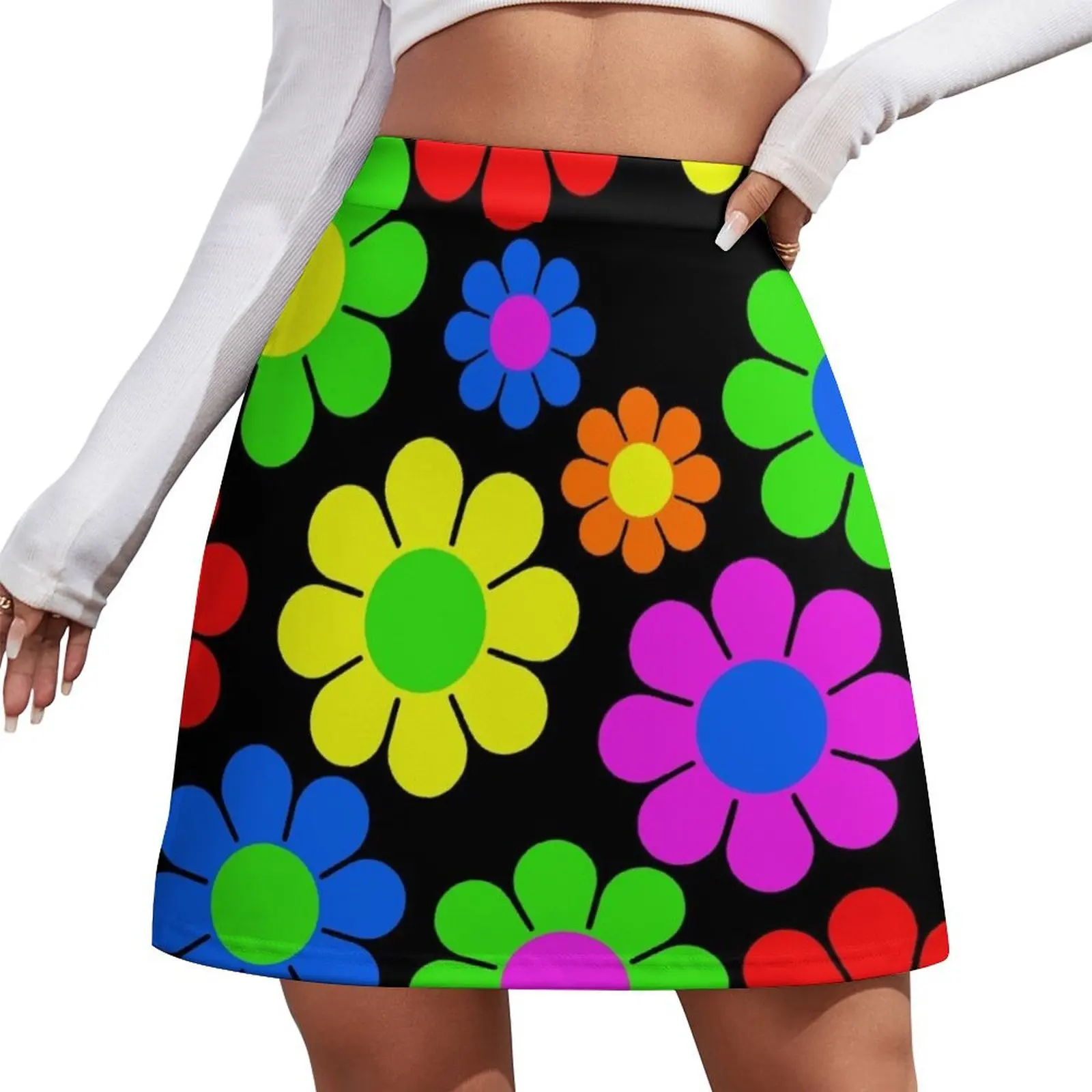 

Hippy Flower Daisy Spring Pattern Mini Skirt chic and elegant woman skirt night club outfits fashion korean style