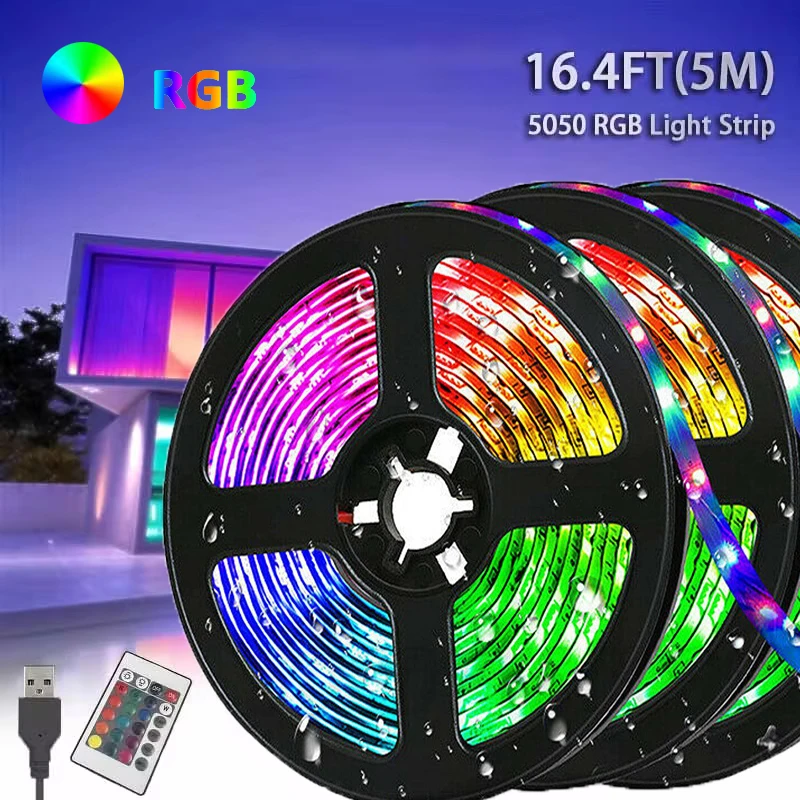 1/3/5M LED Strip Light Color Changing 5050 RGB USB Flexible Lights with 24 Keys FOR Children Gaming Room Home Party TV Backlight