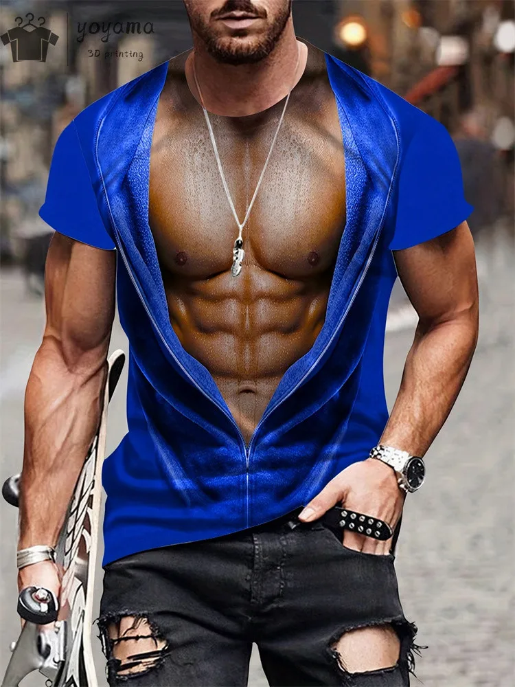 Lustiges Fake-Muskel 3D-Druck Sport Schnelltrocknendes Atmungsaktives Herren T-Shirt Outdoor Street Casual Cosplay Party Eltern-Kind Kurzarm-Oberteil – Detail 14