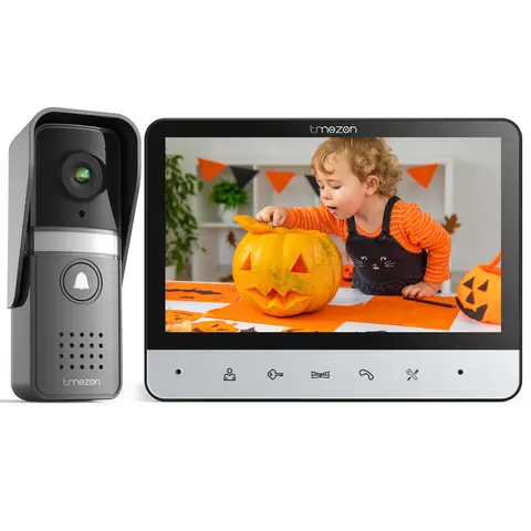 TMEZON Video Doorphone 4-Wire,Intercom with Doorbell, Doorphone with Camera,7" Color Display, 120° Wide View Camera