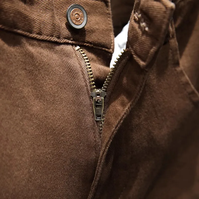 

Y2K autumn fashion new men's jeans washed with nostalgia Elastic slim zipper decoration retro khaki jeans designer high-quality