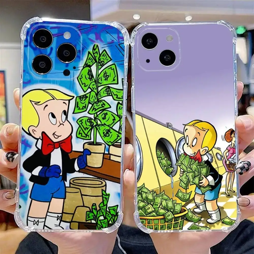 Bonita funda de teléfono rica r-richie para iPhone 16,15,14,13,12,11 Pro,Max,Plus,X,XS,XR,SE,Mini silicona transparente suave