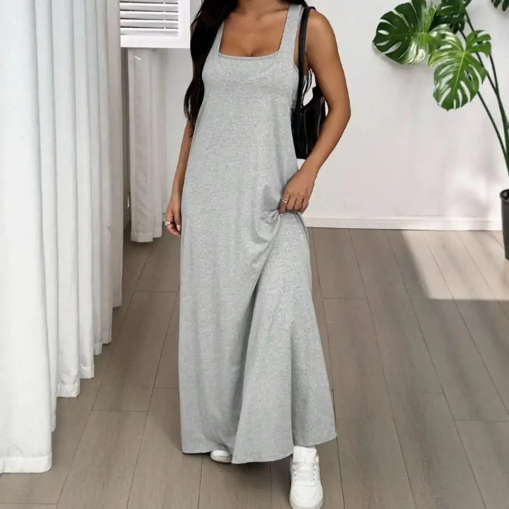 Women Cami Top Dress Two Piece Set Summer Solid Color Wide Strap Long Dress Camisole Casual Ankle Length Sleeveless Midi Dress W view 4