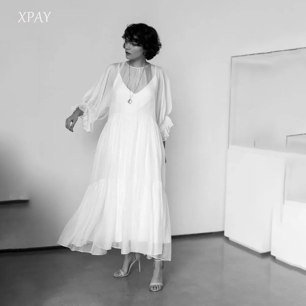 XPAY Puff Sleeve Scoop Pullover Party Dress Solid Color High Street Women Dresses Vestidos Loose Fit Sheer Autumn 2025 Ball Gown