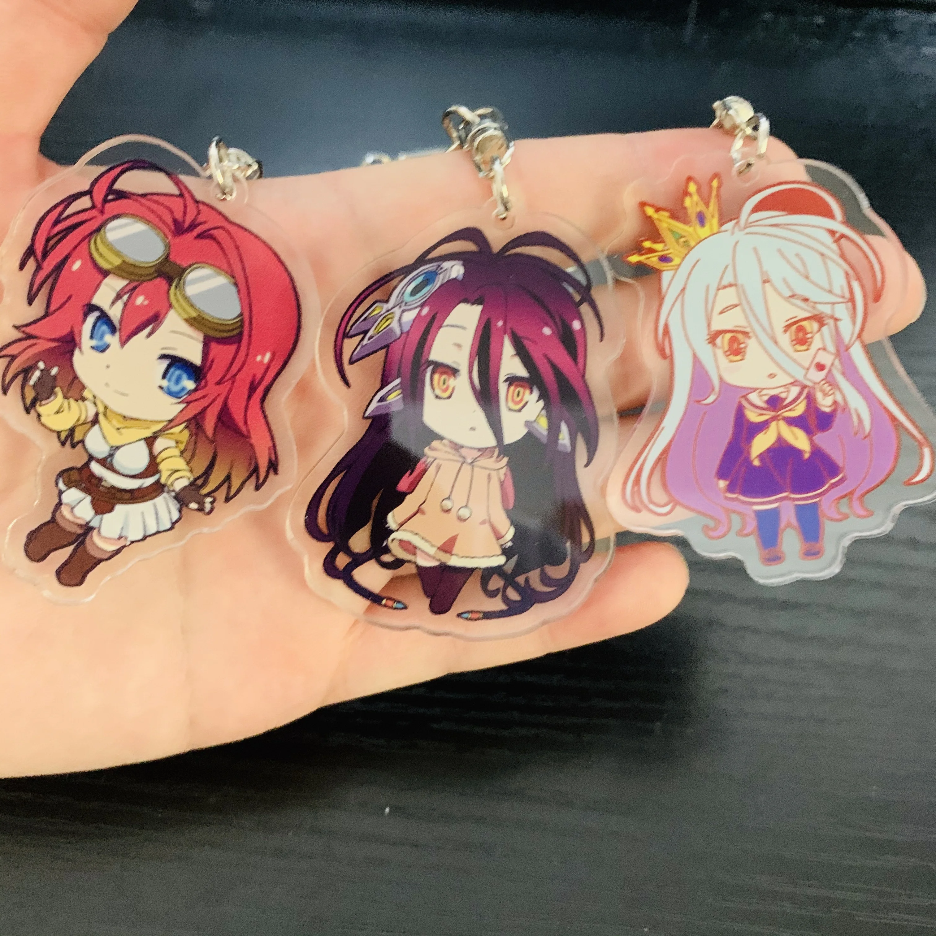 NO GAME NO LIFE Anime Figure Sora Shiro Jibril Cosplay Acrylic Key Chain Kawaii Bag Pendant Accessories Fans Christmas Gifts