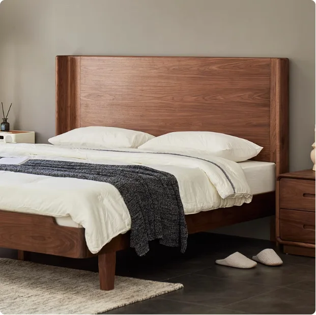 

Customizable North American Black Walnut Double Bed All Nordic Simple Cherry Wood 1.5m 1.8m Bed Bedroom Wedding Bed