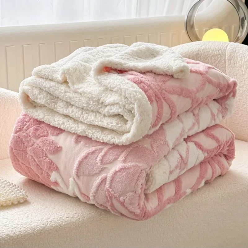 Geometric Pattern Jacquard Fleece Blanket  Autumn Winter Thicken Warm Artificial Wool Throw Blankets for Sofa Nap Plush Quilt