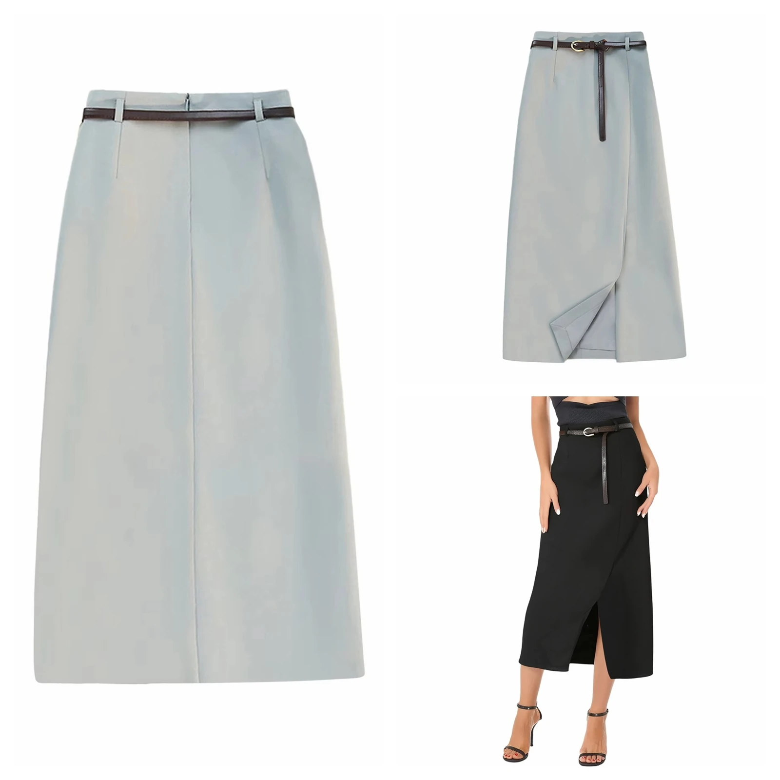 

2025 Fashion Front Split Women's Skirts Vintage Elegant Femme High Waist Skinny A-line Suit Skirt Summer Office Commute Clothes