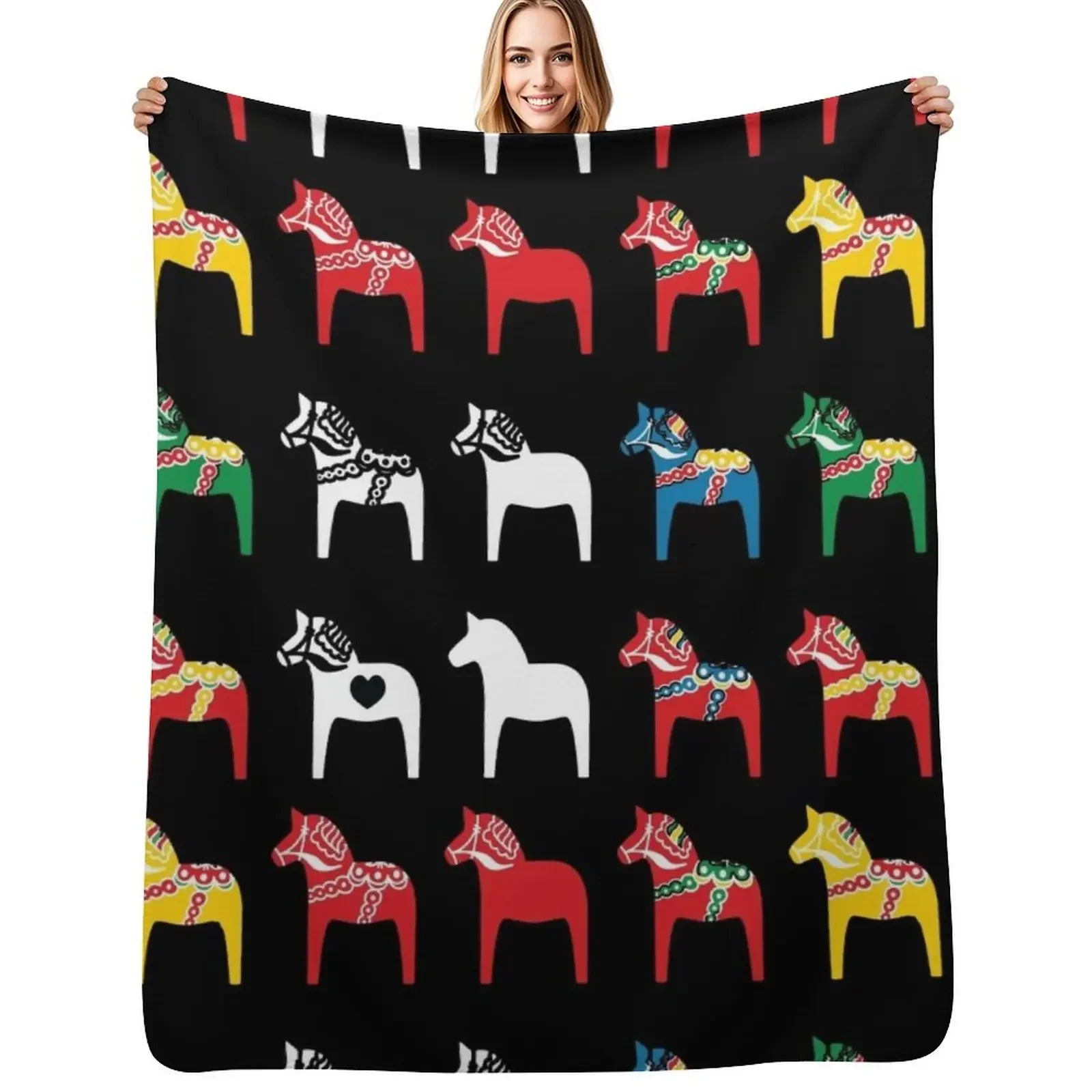 

Dala Horses Dalarna Sweden Horse Dalecarlian Swedish Colorful Throw Blanket Baby Luxury Brand Single Decorative Beds Blanket