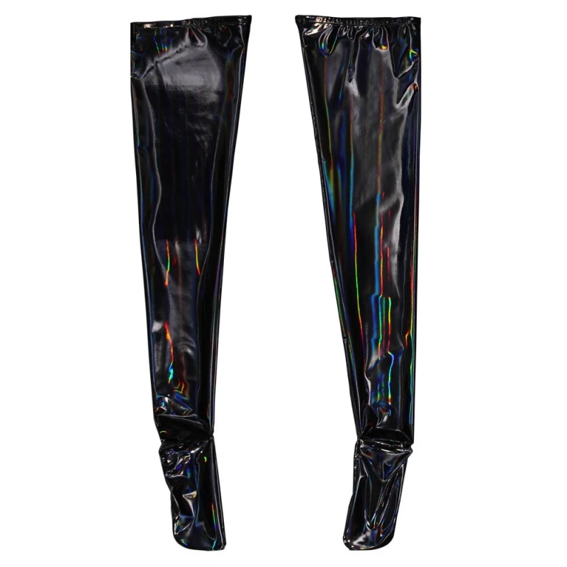 Goth Punk Rainbow Shiny PU Leather Thigh High Stockings Women Sexy PVC Wetlook Pole Dance Clubwear Plus Size Cosplay Medias