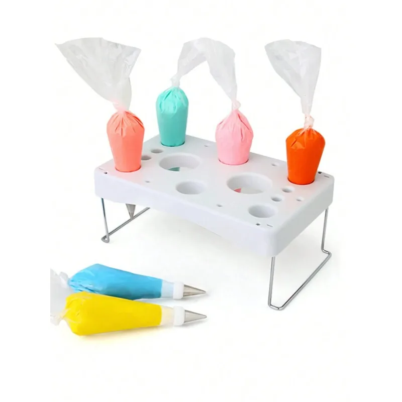 

Cake Decorating Icing Bag Holder Tray Stand Cream Bag Rack Icing Shelf PP and Stainless Steel Detachable Pastry Holder