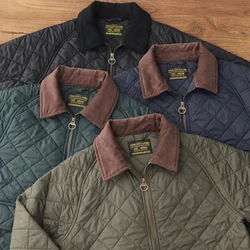 2024 Winter New American Retro Long Sleeve Lapel Dom Quilted Jacket Men's Simple 100% Polyester Thick Casual Multi-pocket Coat