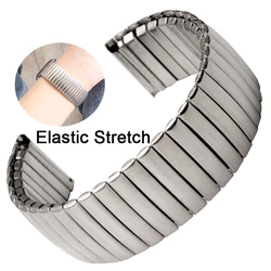 20mm 22mm Stretch Watch Band Stainless Steel Telescopic Elastic Band Metal Silver Black Matte Polished for Samsung Galaxy Watch3